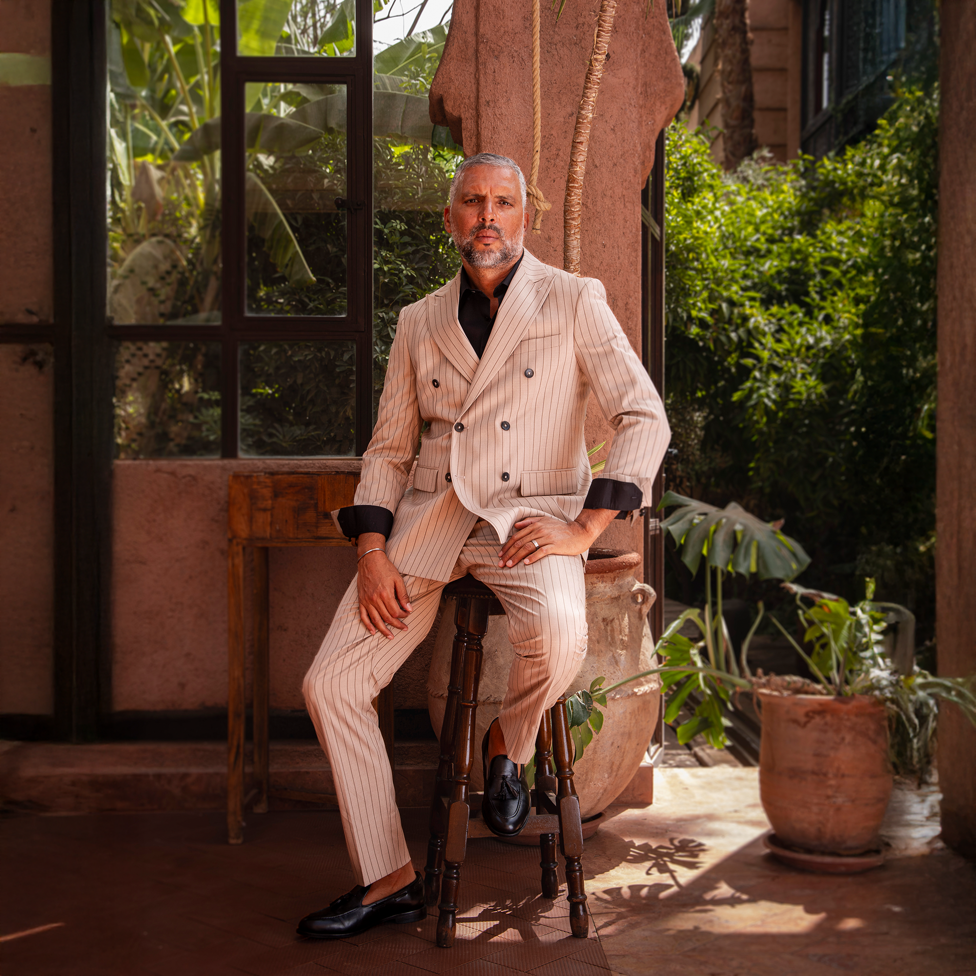 Costume croisé à rayure